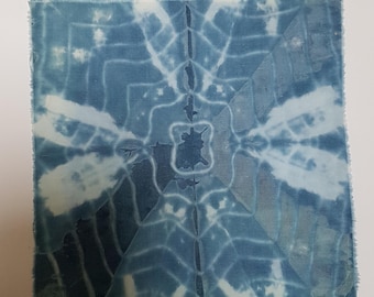 20 x 20 cm handdyed cloth procion dyeing shibori textile blue tie dye pattern fabric patchwork stitch collage sewing print quilting book art