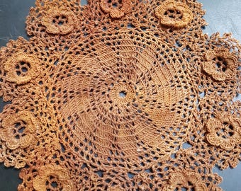 38cm rust dyed vintage decorative doily rusty cloth slow eco dyeing natural dye organic patterned textile fabric lace piece stitch collage