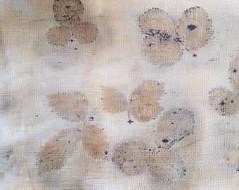 16 x 13 cm eco dyeing ecodyed print textile art natural dye cloth fabric bramble leaves nature sew quilt patchwork stitch rust dyed printed