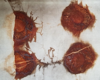 52 x 29 cm tea rust dyed rusty art cloth slow eco dyeing natural dye organic patterned textile fabric remnant panel patchwork stitch quilt