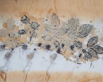 Eco Dyed Fabric Art: Rose Leaf & Rust Print Textile (45 x 23 cm)
