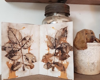 Eco Dye Print Paper Book: Natural Leaf Collage Art, Junk Journal Supplies