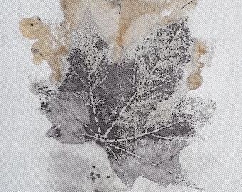 23 x 20cm eco dyeing ecodyed print textile art natural dye cloth fabric maple leaves leaf nature sew patchwork boro stitch rust dyed printed