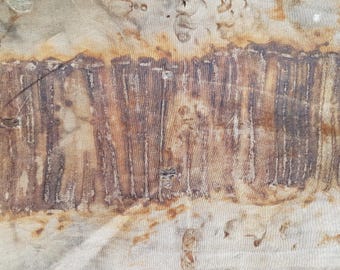 35 x 20 cm tea rust dyed rusty art cloth slow eco dyeing natural dye organic patterned textile fabric remnant panel patchwork stitch quilt