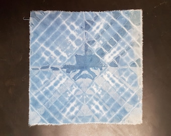 Hand-Dyed Shibori Cloth: Blue Tie Dye Textile, 20 x 20 cm