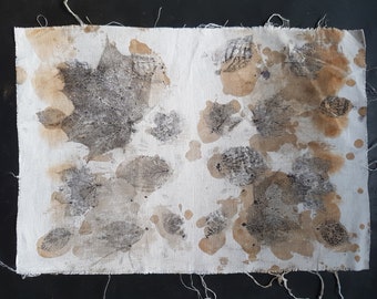 Eco Dyed Textile Art: Maple Leaf Print, Rust Dyed Cloth (40 x 29cm)
