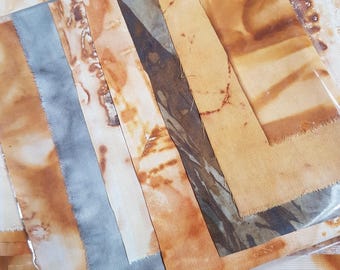 Rust Dyed Fabric Scraps: Mixed Cloth Pack for Stitch Meditation Collage Patchwork Embroidery