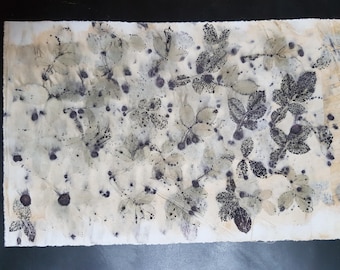 Eco Dyed Textile Art: Rose Leaf & Rust Fabric (32 x 20 cm)