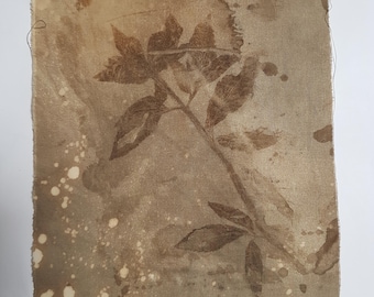 Rust Dyed Art Cloth: Organic Leaf Print Patterned Textile Remnant (30 x 23cm)