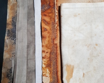 Rust Dyed Fabric Scraps: Mixed Cloth Pack for Stitch Meditation Collage Patchwork Embroidery