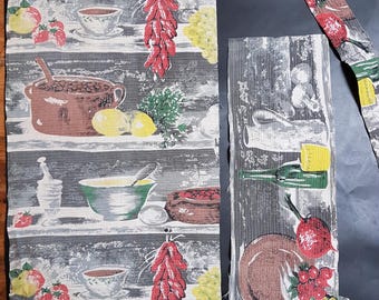 Vintage kitchenalia and food design fabric pieces leftover remnants from sewing project