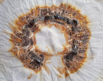 Crinkled Rust Dyed Fabric Piece - Original print hand dyed textile panel (50 x 34 cm)