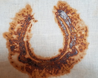 38 x 23 cm lucky horseshoe rusty print cloth rust dyed material slow dyeing natural dyeing organic eco dyeing textile dyeing fabric remnant