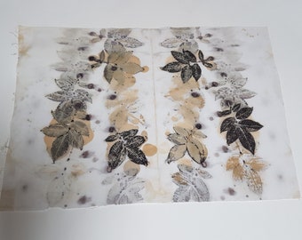 40 x 29 cm eco dyeing ecodyed print textile art natural dye cloth fabric rose leaves leaf nature sew patchwork boro stitch rust dyed printed