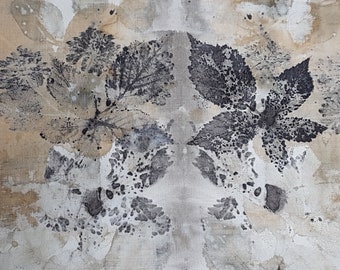 33 x 25 cm eco dyeing ecodyed print textile art natural dye cloth fabric bramble leaves nature sew quilt patchwork stitch rust dyed printed