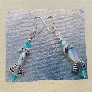 Whimsical Fish Earrings: Aurora Borealis Glass Beads, Silver Plated
