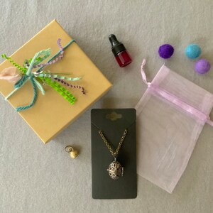 2 つのネックレスが 1 つに。フィリグリー アロマセラピー ディフューザーと真鍮ベル ネックレス。サプライズ ギフト付き。