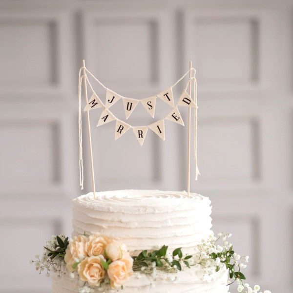 Just Married Wedding Cake Topper Banner, Rustic wedding Cake topper, Wedding Cake Topper, Just Married Cake Topper, Ivory Cake Topper