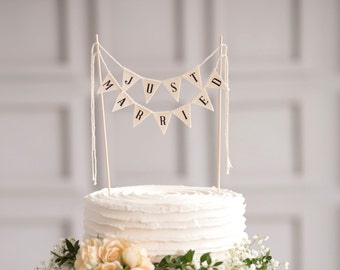 Just Married Wedding Cake Topper Banner, Rustic wedding Cake topper, Wedding Cake Topper, Just Married Cake Topper, Ivory Cake Topper