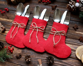 christmas silverware holder christmas table decor burlap christmas silverware christmas decorations christmas stocking - Burlap Christmas Decorations christmas silverware holder christmas table decor burlap christmas silverware christmas decorations christmas stocking - Burlap Christmas Decorations