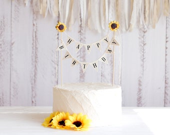 Sunflower Birthday Cake Topper, Birthday Cake bunting, Sunflower Birthday Party