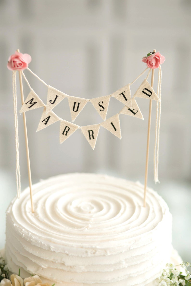 Just Married Wedding Cake Topper Banner, rustic wedding cake topper, wedding vintage cake toppers, rustic wedding decor, rustic cake topper image 2