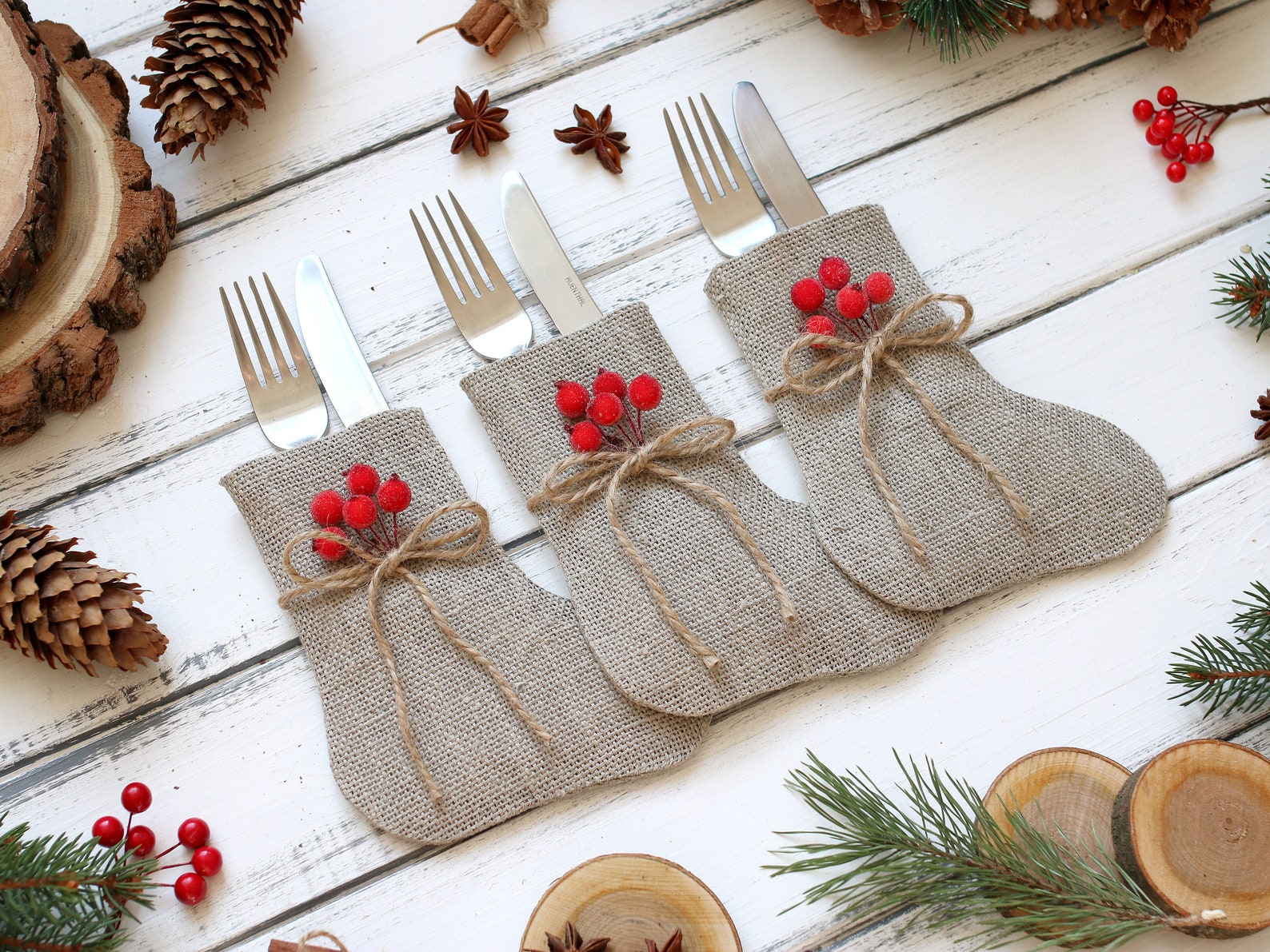Christmas Silverware Holder Christmas Table Decor Burlap Etsy