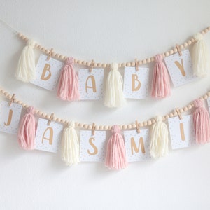 Girls Birthday banner, Tassel Garland, Blush cake smash Garland, Tassel bunting, Neutral Boho 1st birthday decor Banner, Custom Baby Banner