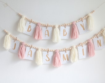 Girls Birthday banner, Tassel Garland, Blush cake smash Garland, Tassel bunting, Neutral Boho 1st birthday decor Banner, Custom Baby Banner