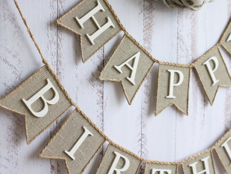 happy birthday banner, Happy Birthday Burlap Banner, Happy Birthday Sign, Birthday Decorations, Personalized Banner image 3