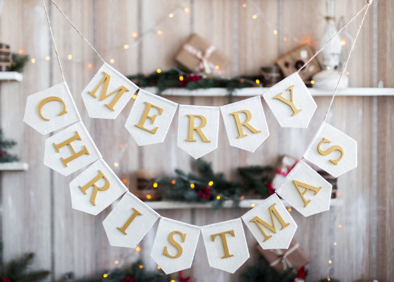 Merry Christmas Banner Christmas Garland Burlap Banner Etsy