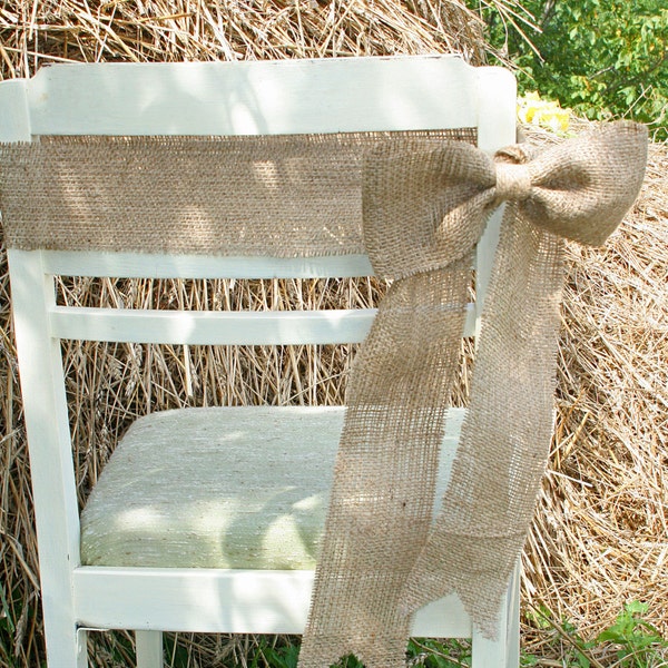 Faja de silla de arpillera, boda rústica, decoraciones de sillas de boda rústicas, decoraciones de boda de arpillera, silla de boda
