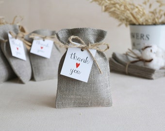 SET OF 100 favor bags with tags, small linen bags, Personalized Linen Favor Bags, Wedding Gift Bags, Rustic gift bag Personalized Favor Bags