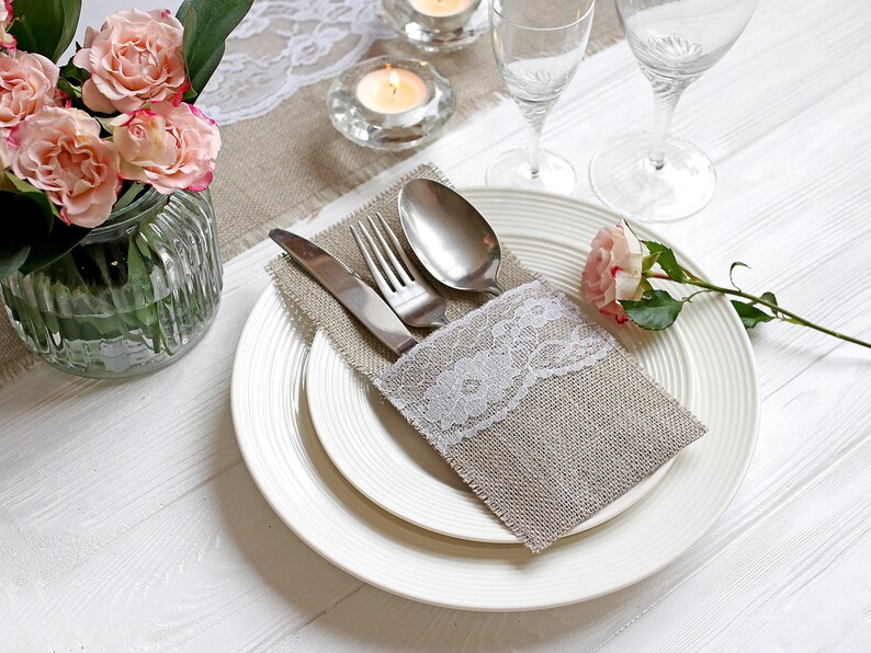 Burlap Silverware Holders Table Decor Rusticsilverware Etsy
