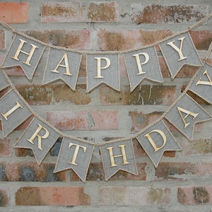 happy birthday banner, Happy Birthday Burlap Banner, Happy Birthday Sign, Birthday Decorations, Personalized Banner image 1