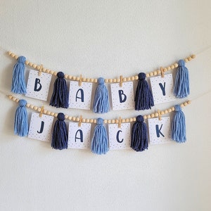 Junge blau Banner, benutzerdefinierte Baby Banner, Babypartybanner, Babyparty Girlande, Quastengirlande, Quastenbanner