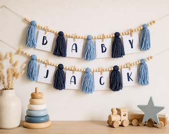 Boy Blue Banner, Custom Baby Banner, baby shower banner, baby shower bunting, Tassel bunting, Tassel banner