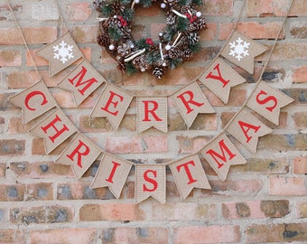 merry christmas burlap banner, Christmas Garland, Burlap Banner, Burlap Bunting, Rustic Christmas Garland, Christmas Decor Christmas Bunting