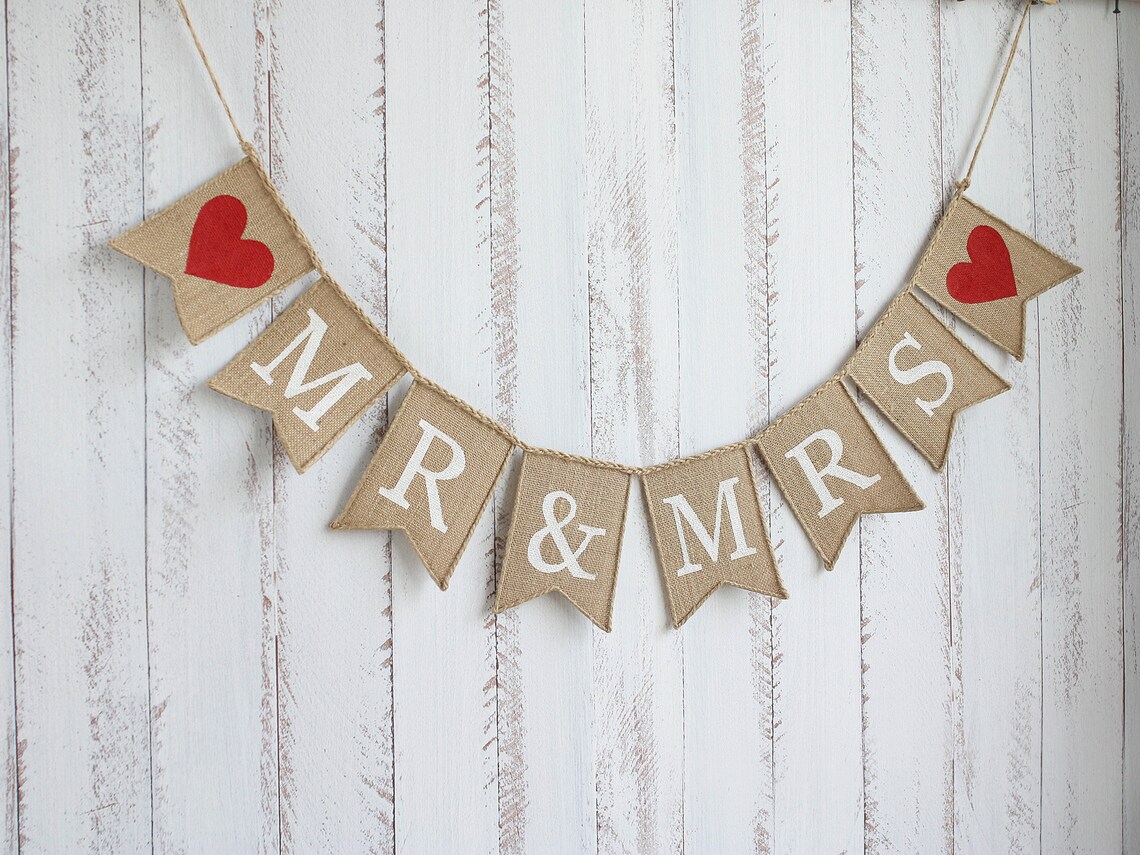 Mr and Mrs Banner Mr and Mrs Sign Mr &amp; Mrs Burlap Banner Mr | Etsy