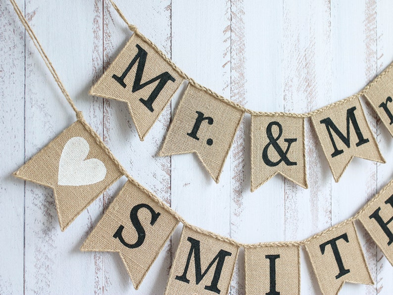 Mr and Mrs Wedding Banner Mr and Mrs Banner MR &amp; MRS Burlap - Etsy