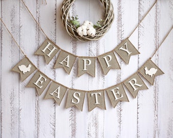 Happy Easter Banner, burlap happy easter banner, happy easter  sign, Easter decor, happy Easter bunting, easter banner