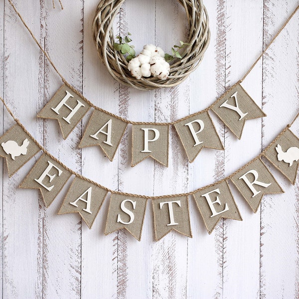 Happy Easter Banner, burlap happy easter banner, happy easter  sign, Easter decor, happy Easter bunting, easter banner