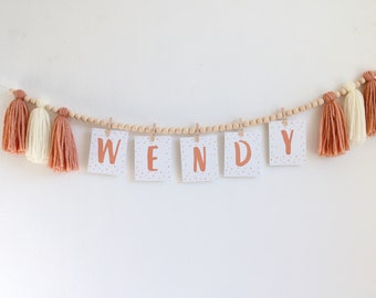 baby shower banner, Custom Name Banner, Girl's Pastel Birthday banner, Neutral tan cake smash Garland, Tassel bunting, Neutral Beige decor