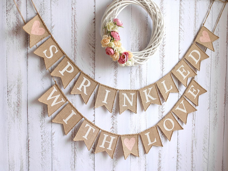 Sprinkled With Love Banner Baby Sprinkle Decorations Baby Etsy