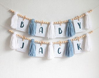 baby boy Banner, Tassel Garland Custom Baby Banner, baby shower banner, baby shower bunting, Tassel bunting