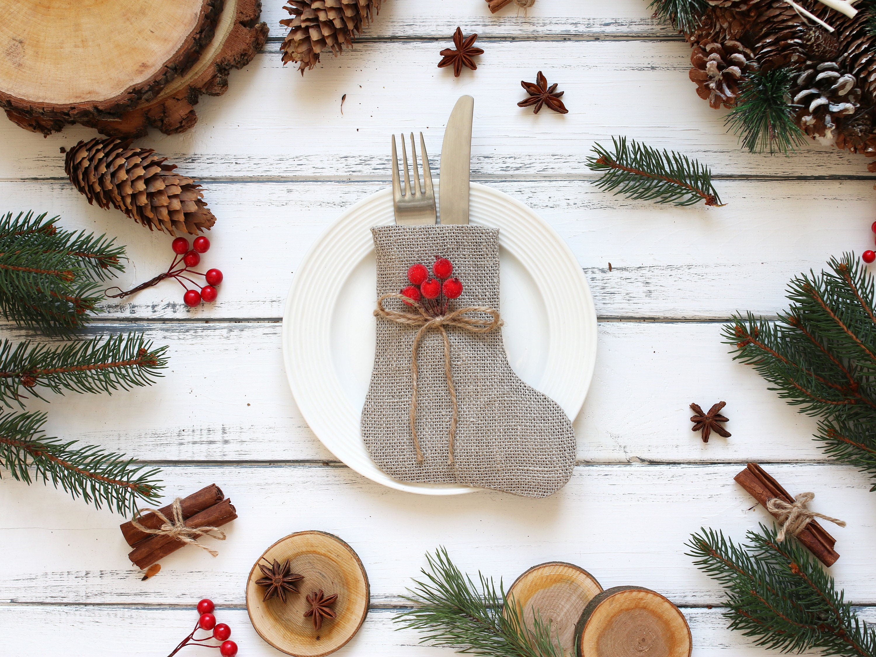 Christmas Silverware Holder Christmas Table Decor Burlap Etsy