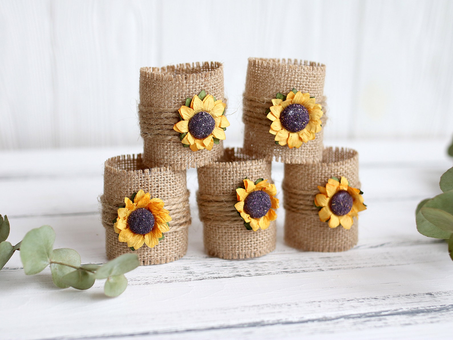 Sunflower Wedding Burlap Wedding Napkin Rings Sunflower Etsy