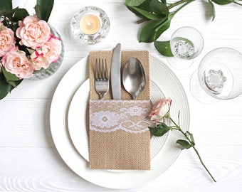 Burlap Silverware Holders, Table Decor, RusticSilverware Holders, Rustic table decor, Wedding Table Set, Burlap table decoration