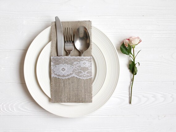 Set Of 50 Burlap Silverware Holders Table Decor Etsy