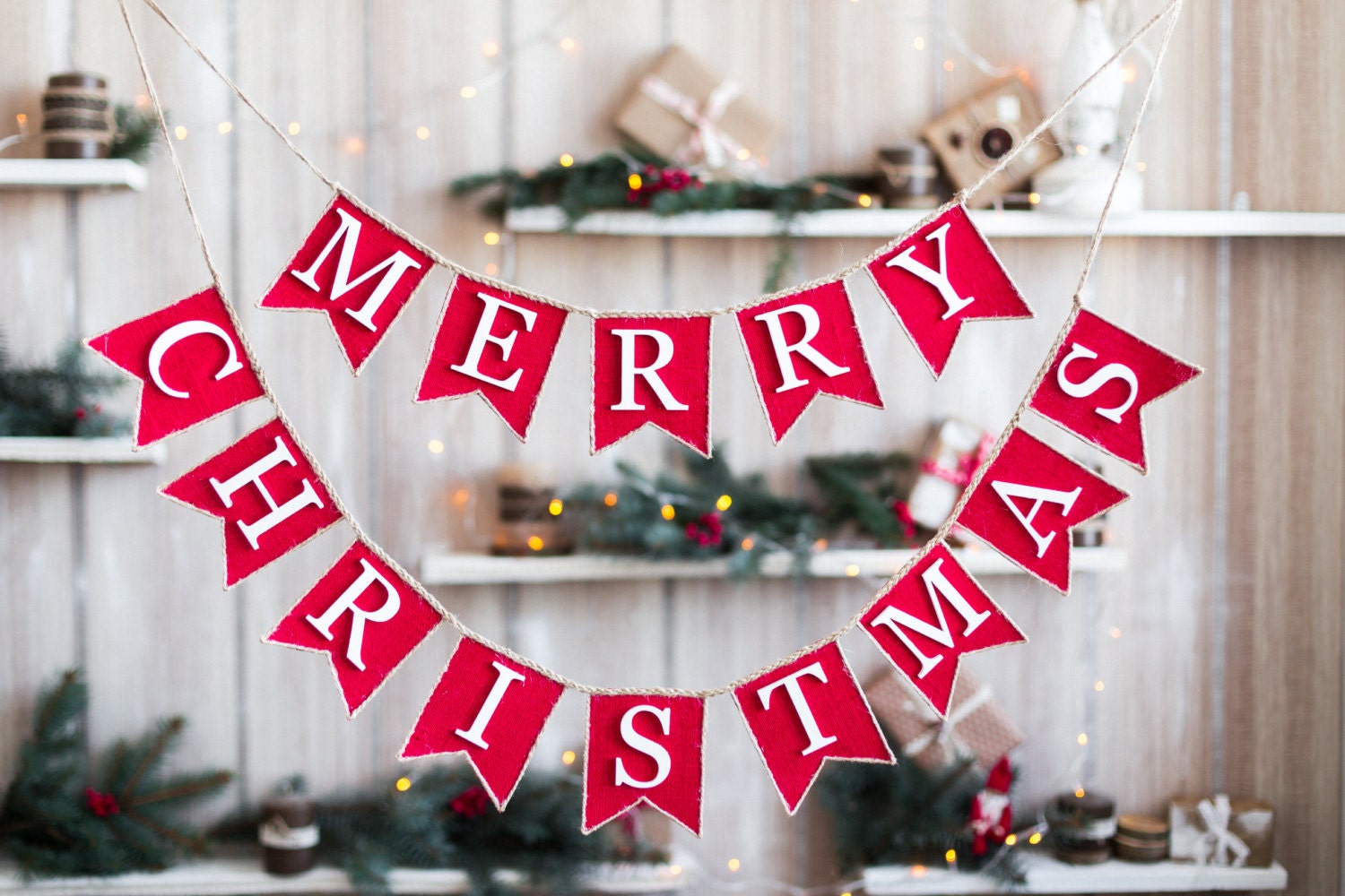 Merry Christmas Banner Christmas Garland Burlap Banner  Etsy